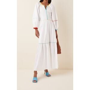 Women's Staud Puff Sleeve Demi Cotton Maxi Length White/Multicolor Dress-6